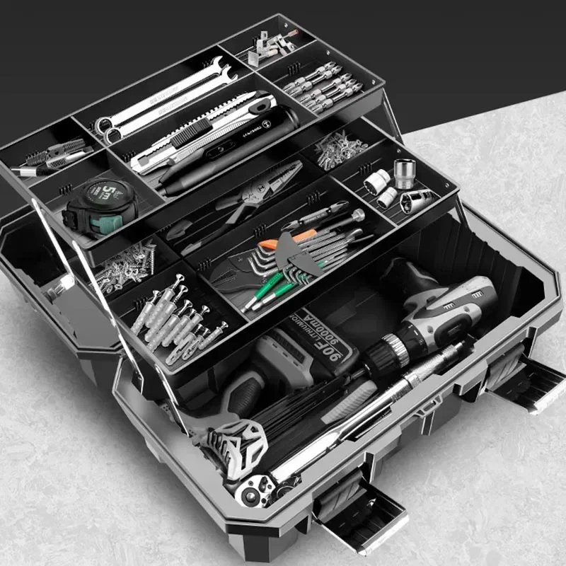 Imagem -03 - Multifunctional Household Toolbox Caixa de Armazenamento Portátil Hardware de Três Camadas Dobrável Industrial Carro