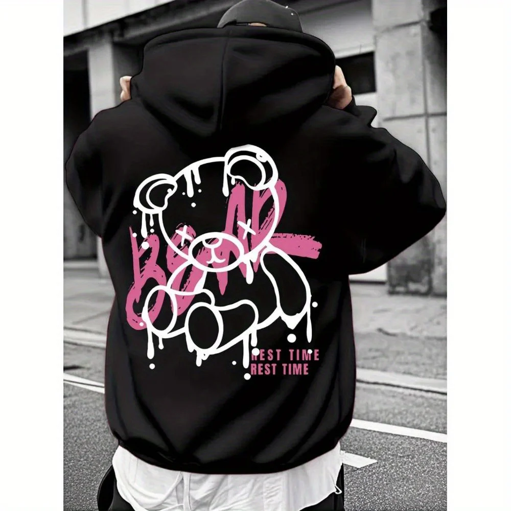 

CLOOCL Мужская толстовка с капюшоном и принтом Little Bear Doll Graffiti Print, осенняя и зимняя одежда