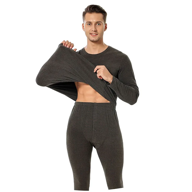 2025 Autumn Winter Thermal Underwear Men Traceless Keep Warm Underwear Long Johns Men's Elastic O-Neck Top Pants Two-Piece Set