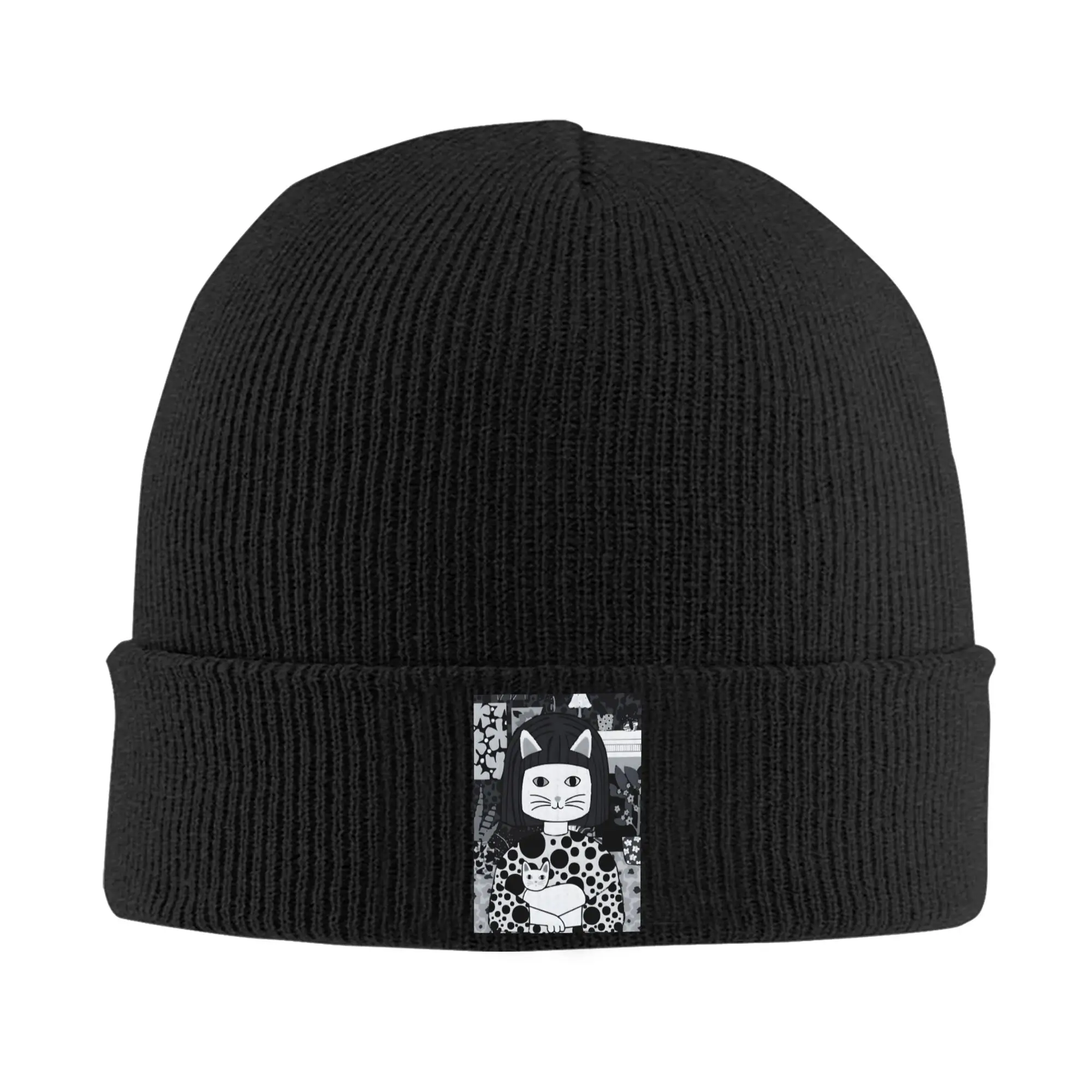 Yayoi Kusama Flower Cat Knitted Hat Women's Men's Beanie Autumn Winter Hat Acrylic  Hip Hop Melon Cap