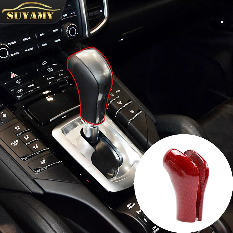 

Real Carbon Fiber Red Car Gear Head Shift Knob Protection Cover Trim Fit For Porsche Cayenne 2011-2017 Interior Accessories