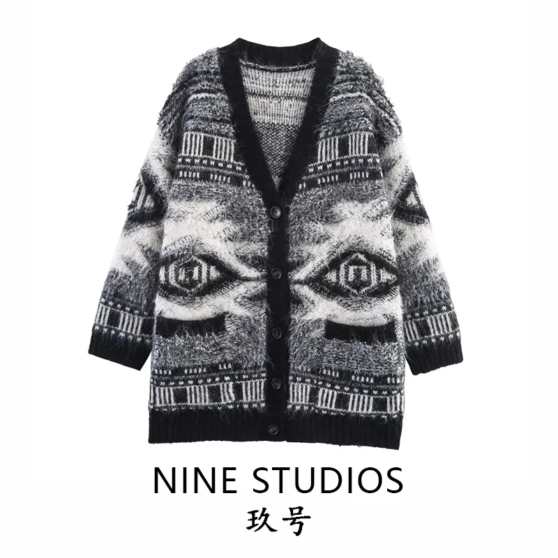 

Loose V-ne Knitted Cardigan Women's Casual Versatile Floral Embroidery ket Design Coat Sweater Commute Sle Long Sve