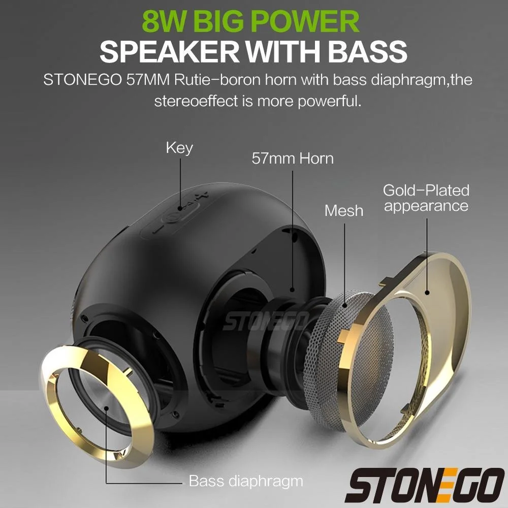 STONEGO Bluetooth 5.0 HD Surround Bass Stereo Speakers USB/AAUX/TF Slot IPX5 Waterproof Ideal for Office Home Travel Parties