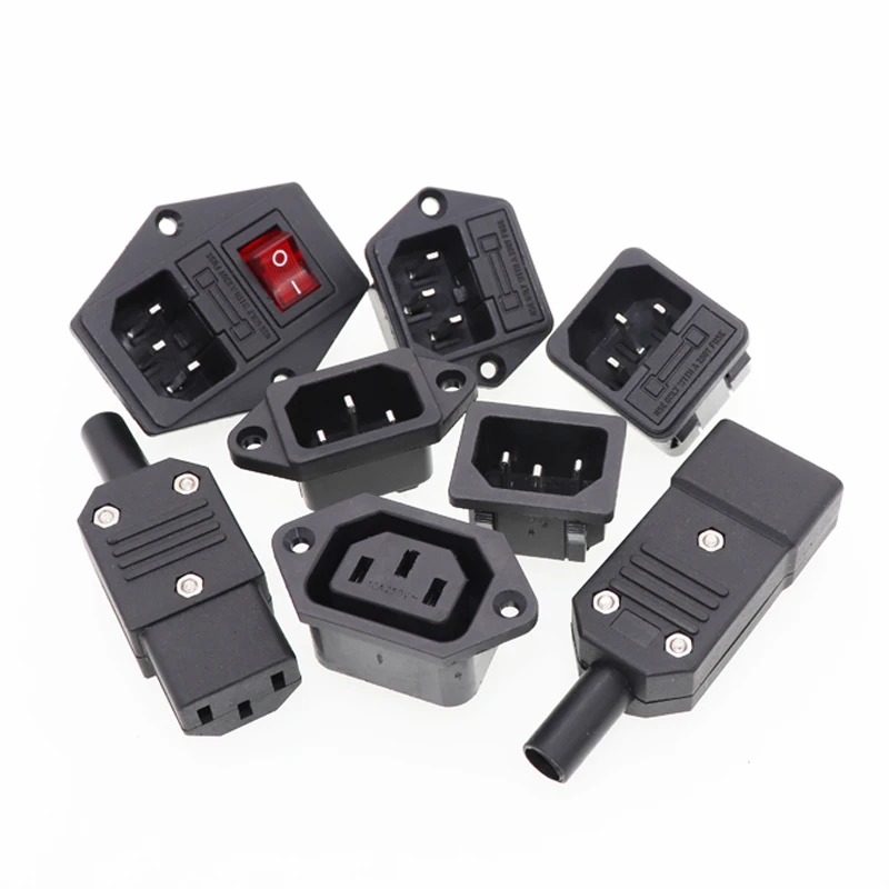 2pcs AC-01 AC-02 AC-03 AC-05 AC-06 C14 Electrical AC Socket with Fuse Holder Connector Socket