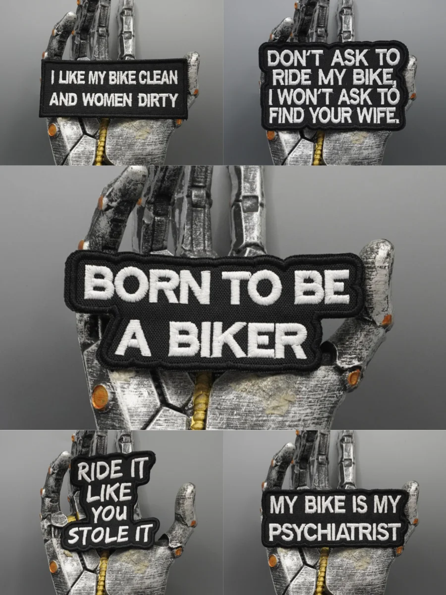 BORN TO BE A BIKER Gestickter Aufnäher, Applikation zum Aufnähen, Punk-Biker-Band Rock-Kleidung Abzeichen, Klettverschluss oder zum Aufbügeln – Detail 1