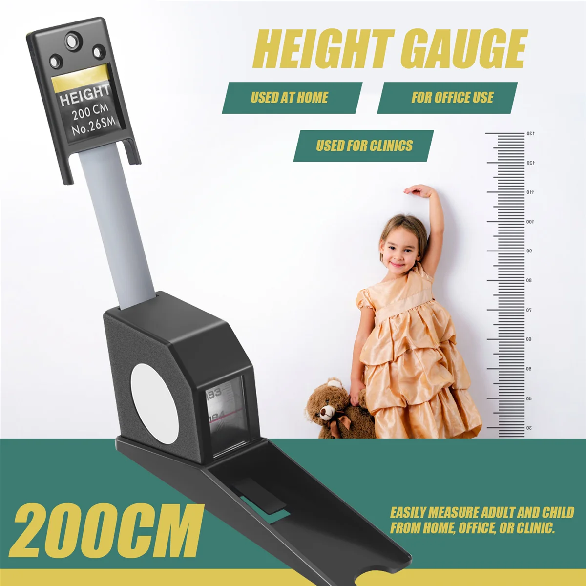 ที่ดีที่สุด 200 ซม.Stadiometer สีดําติดผนังความสูงเมตร Growth ไม้บรรทัดซม.เมตริกเทปวัด