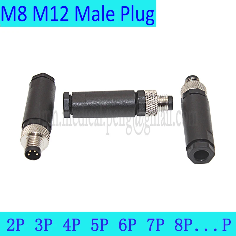 

2Pcs M8 M12 Straight Male Plug 3P 4P 5P 8Pin Waterproof IP67 Aviation Movable Connector No Welding Required Screw Thread Locking
