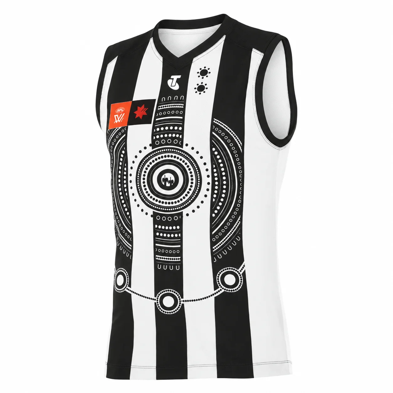 Collingwood Magpies, schwarzes und weißes Trikot für den australischen Fußball, Herrenmodell, ärmelloses Sportshirt mit V-Ausschnitt für das Training. – Detail 4