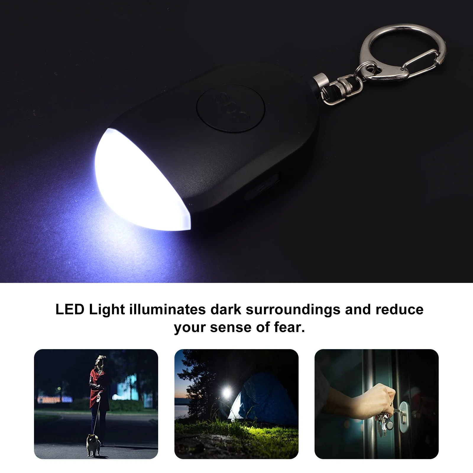 1Pcs Compact Women Emergency Alarm with LED Light for Safety Protection Outdoor Activities Night Running Walking Dog