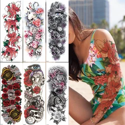 Temporary Tattoo Full Arm Body Art Stickers Waterproof Large Arm Sleeve Tattoo Women Adult Man Semi Permanent Tattoo Lion Rose