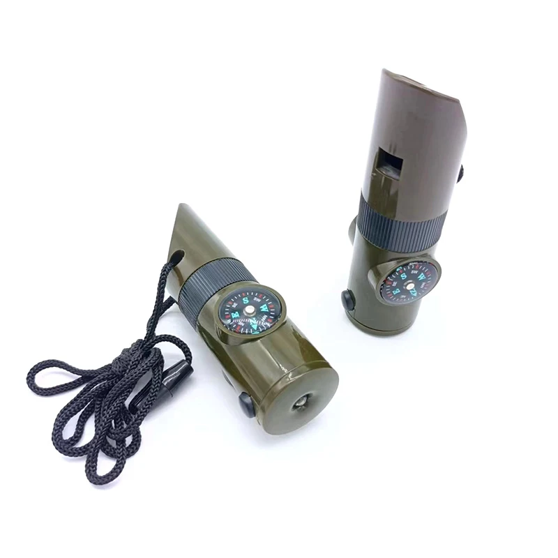 Outdoor Seven-in-one High-frequency Whistle Survival Emergency Multi-functional Compass Fire Exit Emergency Whistle