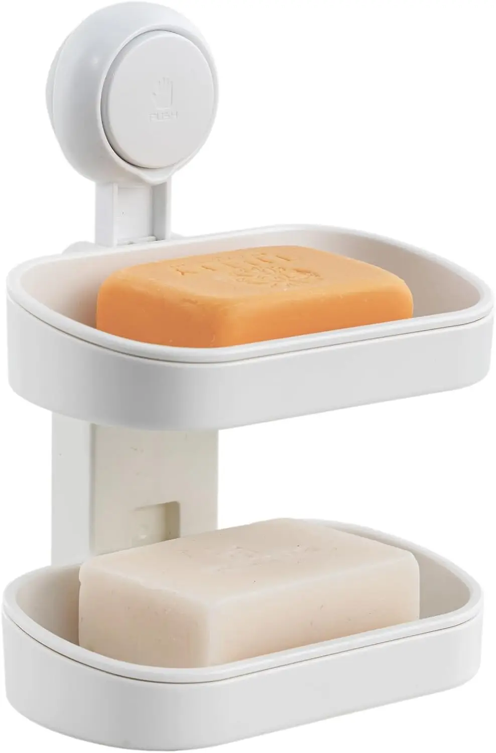 

Double Layer Suction Cup Soap Dish Holder for Shower, Self Draining Wall Mounted Waterproof Removable Strong Grip, White