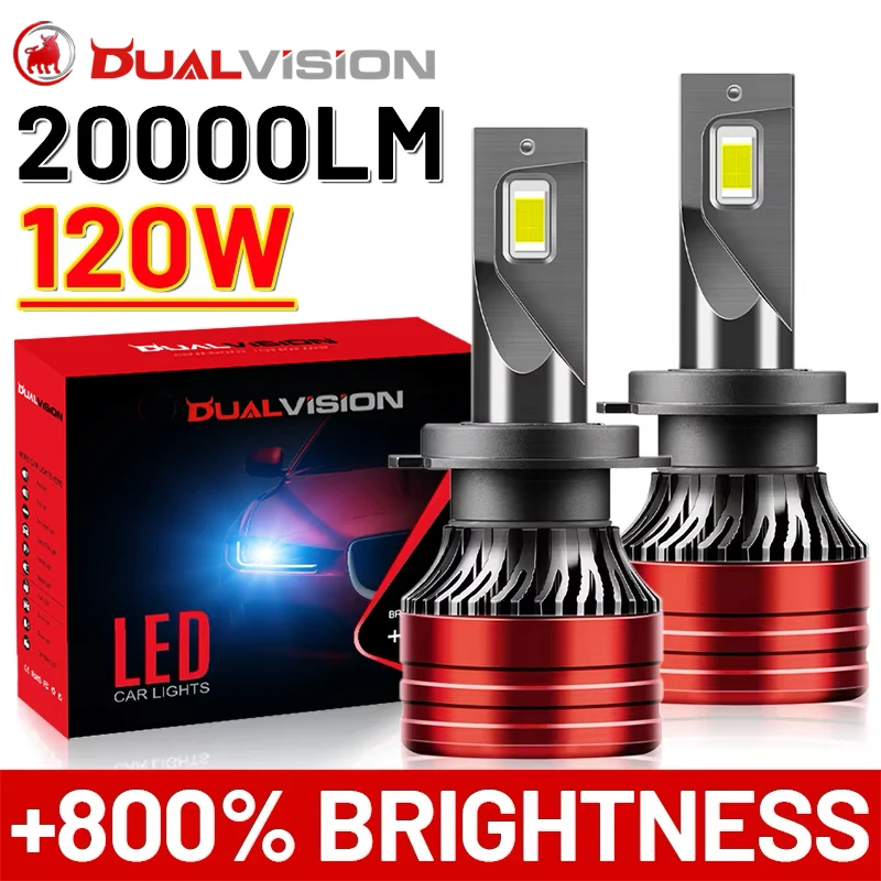 Dualvision Car Headlight H4 H7 LED H11 9005 9006 HB3 HB4 9012 HIR2 Auto Bulb 120W 30000LM Light Lamp 6500K 12V CSP Led Headlight