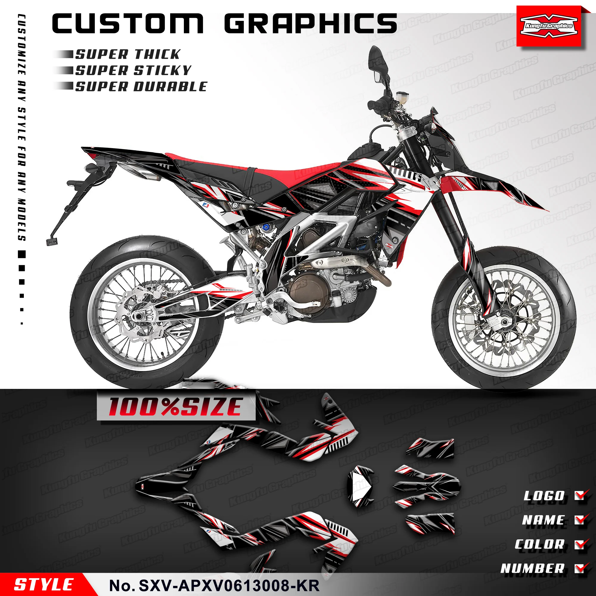 KUNGFU GRAPHICS Adhesive Sticker Laminated Decals for Aprilia SXV 450 550 2006-2013, SXV-APXV0613008-KR