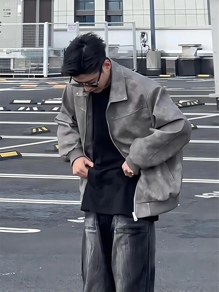 

Men's Bla ey Leather Jaet ort Baseball Sle Cotton Filled Coat American Motorcycle Theme Autumn Winter Faionable