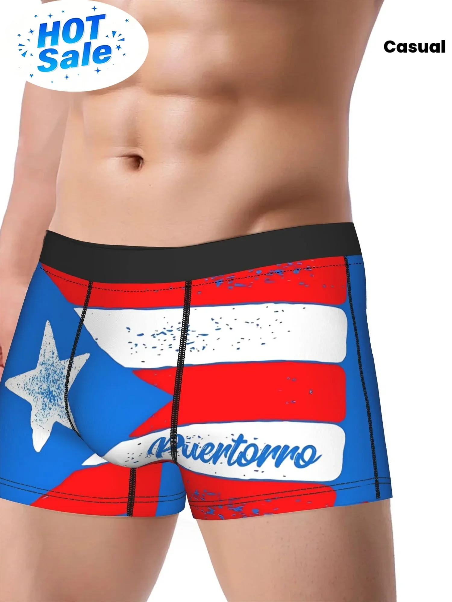 BIIHUDU 's Puerto Rico Flag Boxer Briefs - Full Coverage Spanish Text & Flag Print Underwear Shorts, Puerto Rican Pride Design w