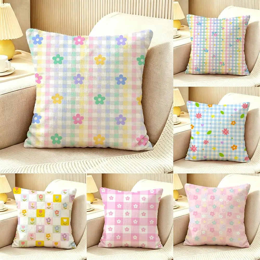 Spring Pastel Gingham Cushion Cover Pillow Cover Nordic Minimalist Throw DoubleSided Print Cushion Case for Sofa Bedroom Decor