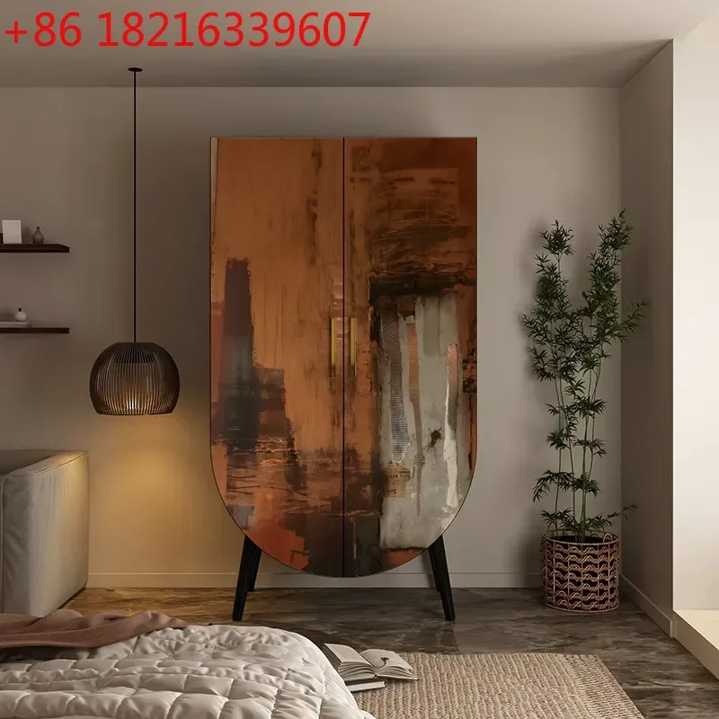 YAORetro Painted Solid Wood Wardrobe Bedroom Wall Storage Clothes Hanging Bookcase Integrated Installation Free Storage Cabinet