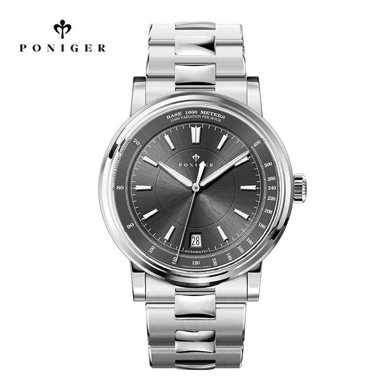 Poniger Mens Watches Waterproof Mechanical Automatic Wrist Male Dress Fashion Luxury Stainless steel bracelet