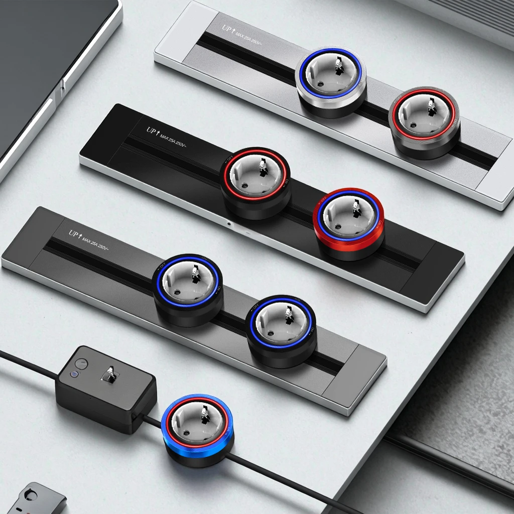 รางปลั๊กไฟติดผนังแบบติดตั้งบนโต๊ะ พร้อมไฟเซ็นเซอร์ LED พอร์ต USB 4 ช่อง รองรับกระแสไฟ 32A ใช้งานได้ยาวนาน