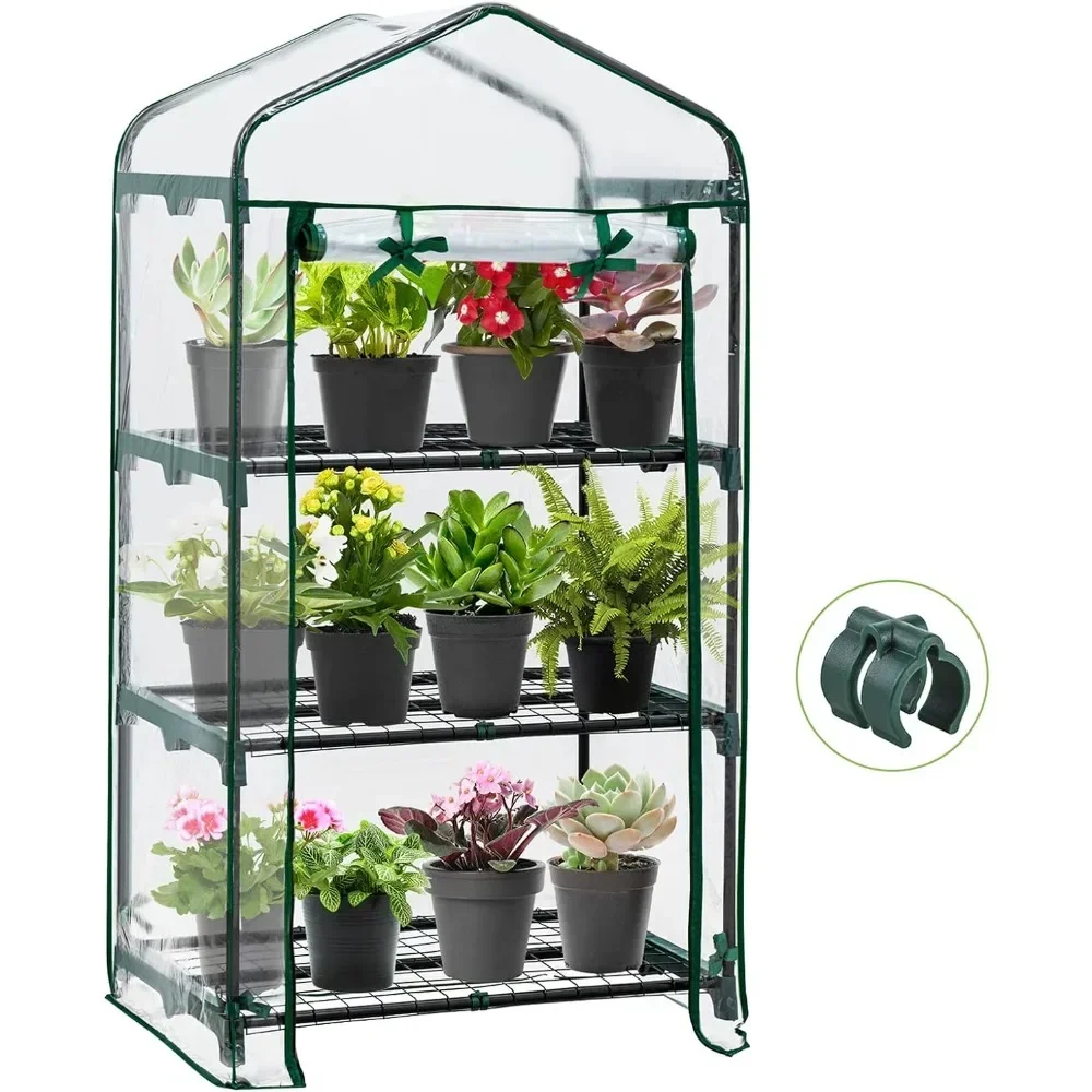 

Greenhouse Garden Mini 3 Tier Greenhouse With Wire Shelves Clear PE Cover Outdoor Buildings Supplies Home