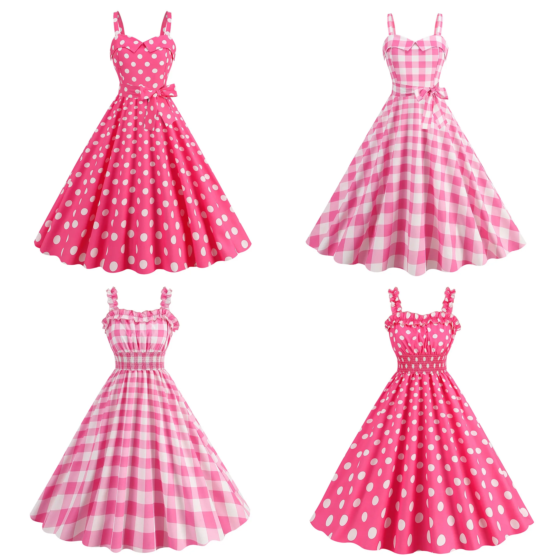 Girl Pink Barbie Dress Cotton Hepburn Style Casual Plaid Dresses For Women 2023 Long Girls Evening Dress vestido fiesta