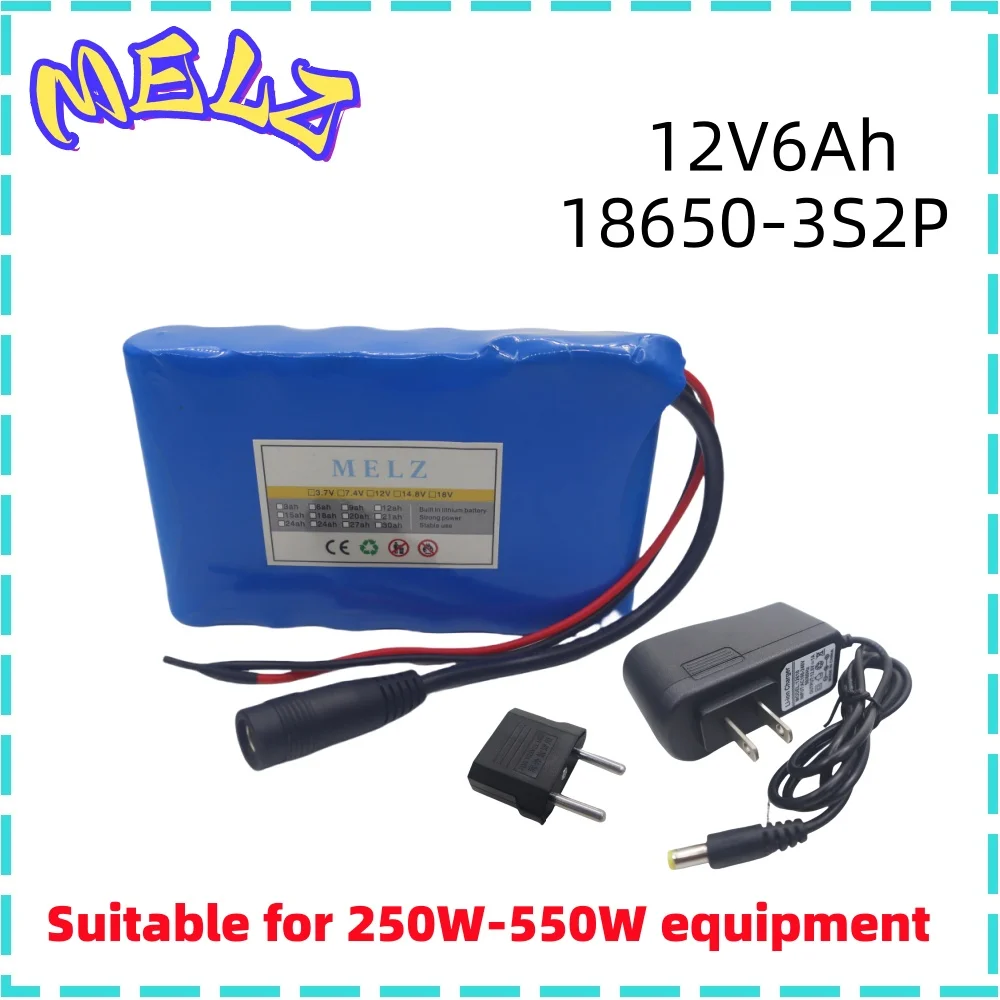 MELZ - New Portable 18650 3S2P 12V 6000mah Rechargeable Lithium ion Battery Pack for LED Lamp Backup Powe Etc+Charger