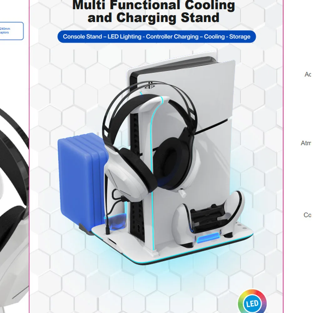Imagem -02 - Base Multifuncional de Dissipação de Calor para Ps5 Slim Host Controlador de Jogo Carregamento e Disco