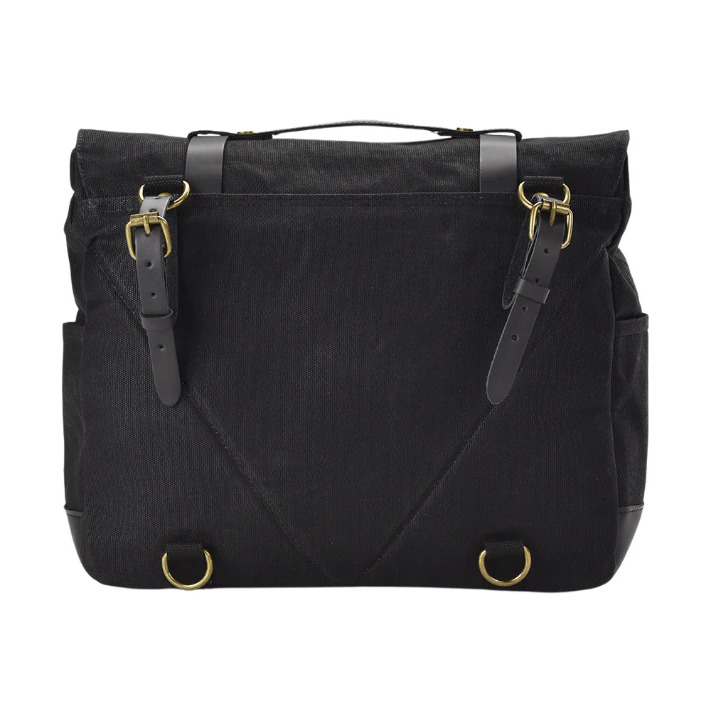 Waterproof Waxed Canvas Motorcycle Side Bag with Top Grain Leather Trim Retro Messenger Saddlebag for Outdoor Travel and Riding