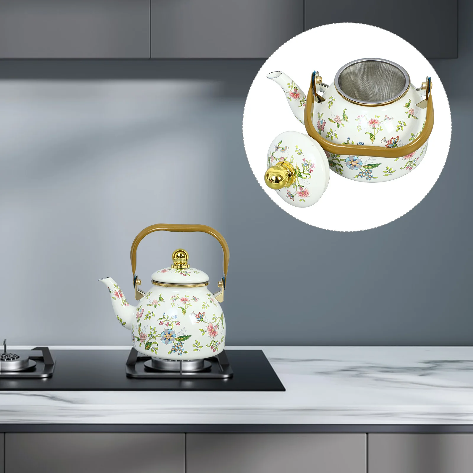 

Enamel Teapot Retro Home Handle Thickened Stovetop Kettle Water Thickened Stovetop Use Vintage Kitchen Barware