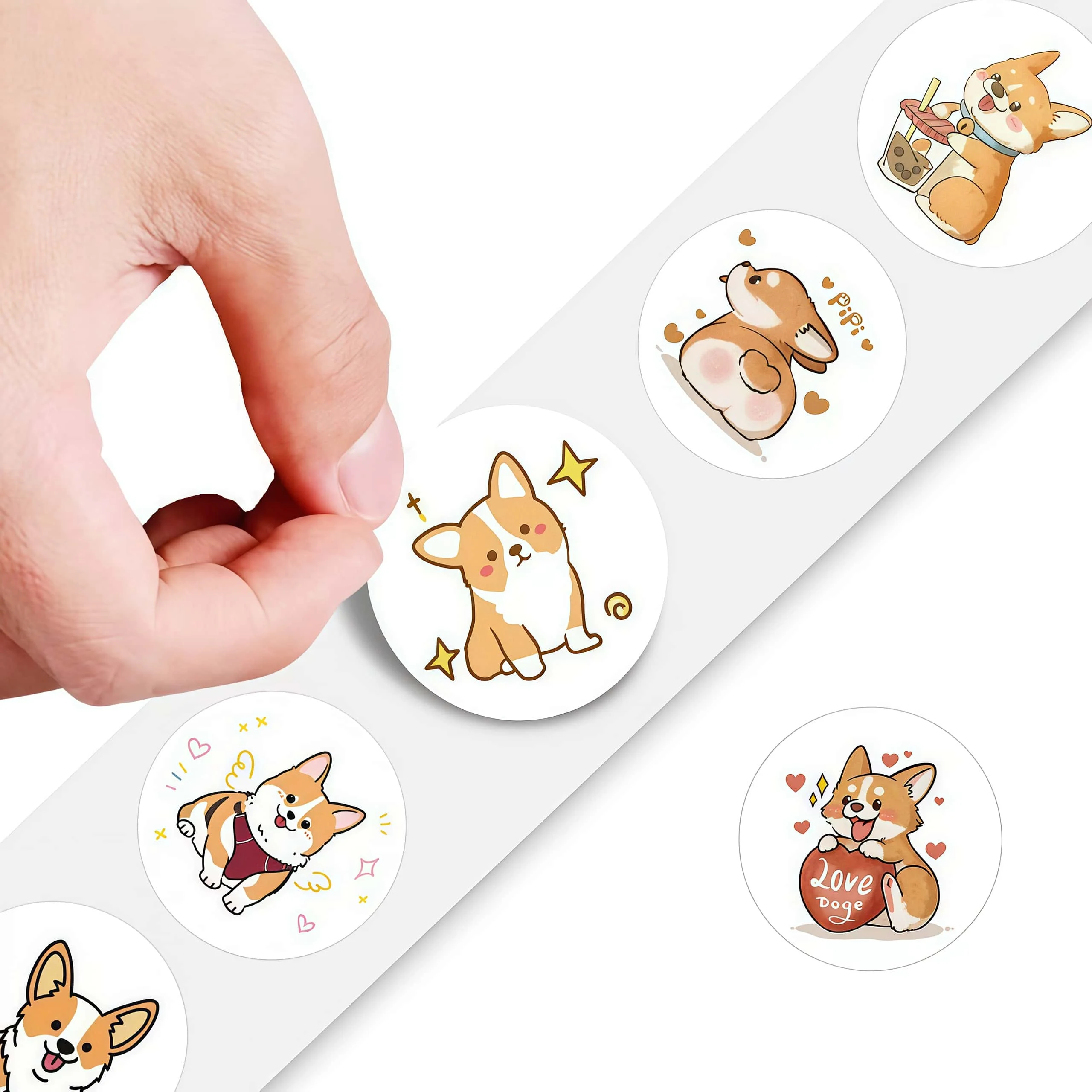 Rouleau d'autocollants Corgi Kawaii à jambes courtes, 500 pièces, décalcomanies de chien de dessin animé mignon pour bricolage, Journal et embellissement cadeau