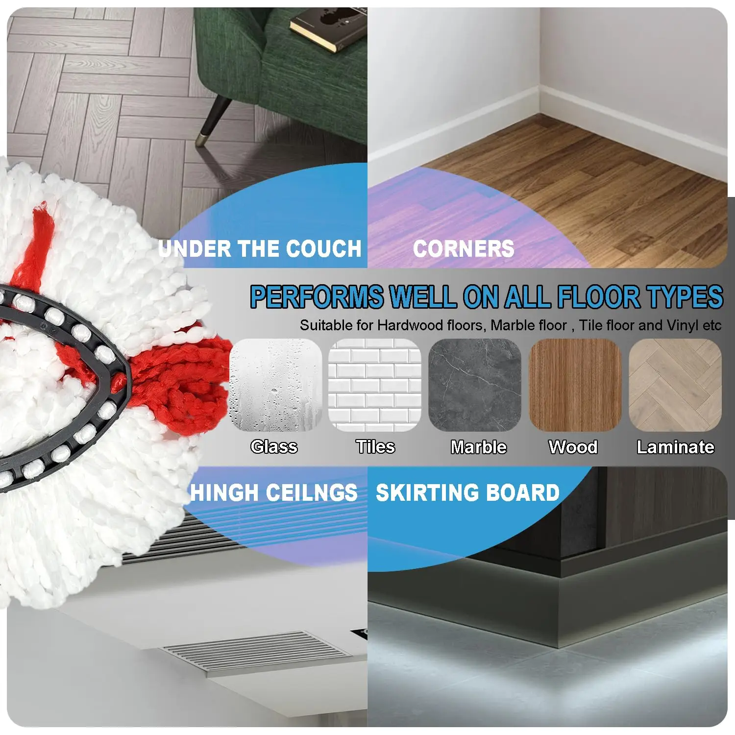 Mikrofaser-Mopp für Vileda Turbo 2-in-1, Moppkopf für Vileda Turbo Spin Mops, einfaches Auswringen, 2-in-1, Spin Mop für alle Bodentypen – Detail 5