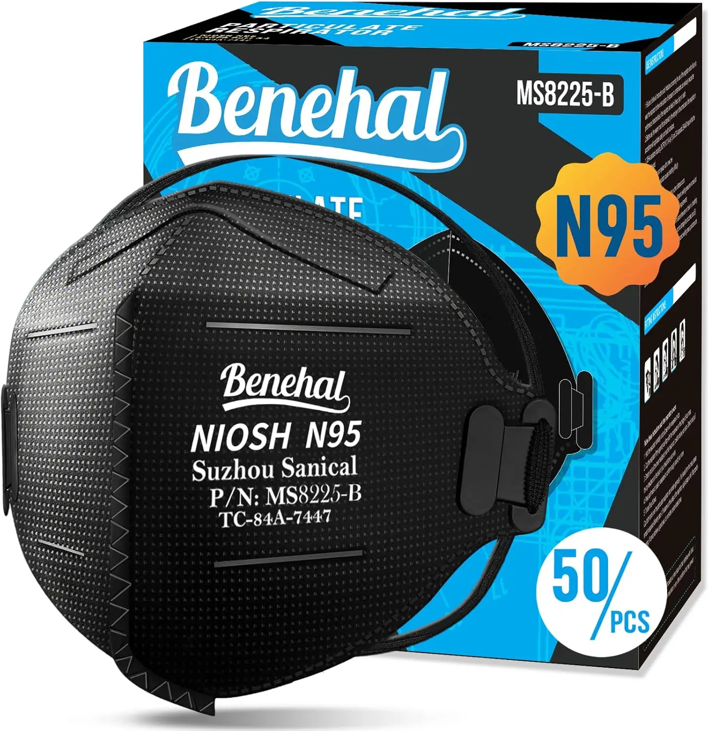 

NIOSH Approved N95 Mask, Pack of 50 Individually Wrapped Black Face Masks for Particulate Protection