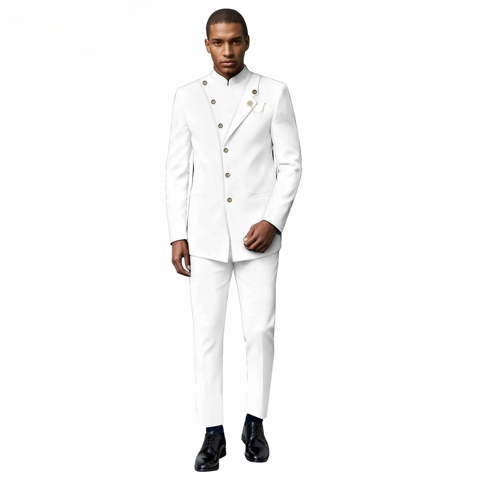 

African Clothes for Men Business Causal Suit Bazin Riche Jacket and Trousers 2 PCS Formal Wear for Wedding Event Attire A2316051