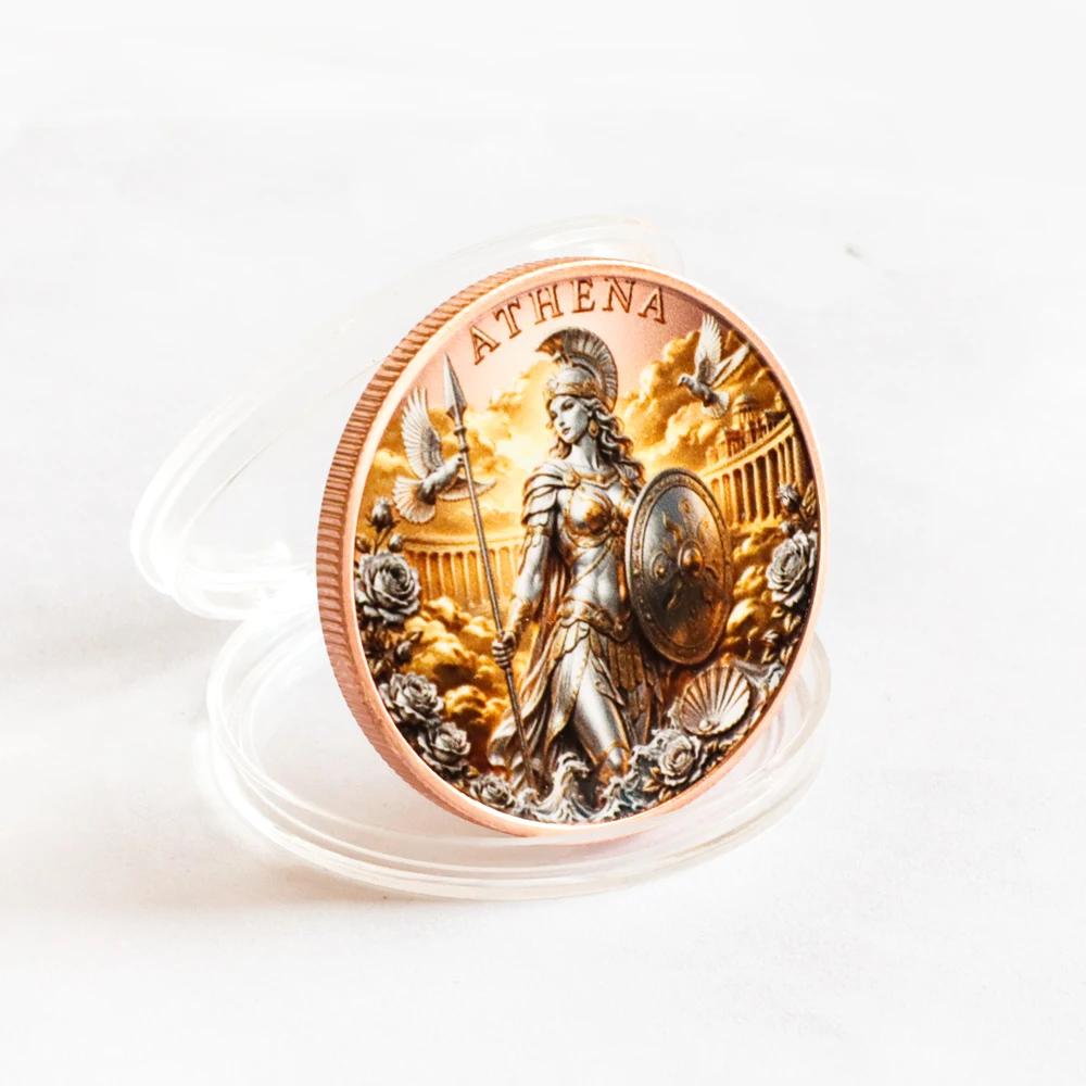 1pc 1 OZ .999 Fine Copper Athena Warrior Goddess Challenge Coin Color Print Mythology Challenge Coin Myth Art Collection