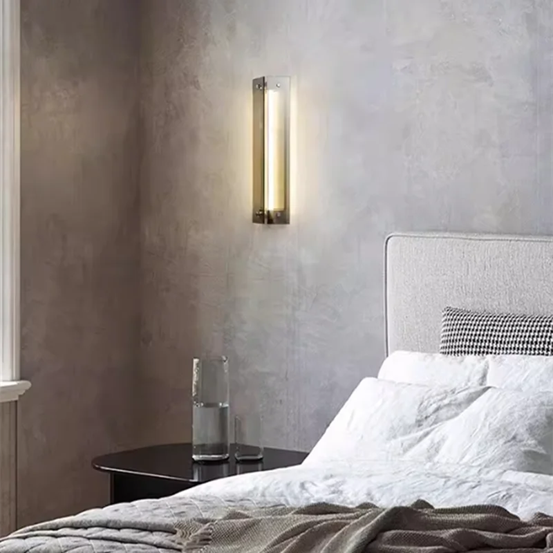 Nowoczesna, minimalistyczna szklana lampa ścienna Mazza w starożytnym stylu, salon, tło, ściana, przedpokój, lampka nocna do sypialni
