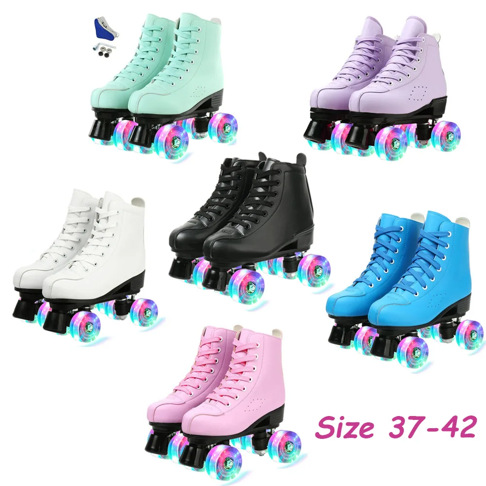 Pu Leather Roller Skate Shoes 4 Wheels Outdoor Skating Sport Shoes Quad Sneakers Beginner Men And Women Roller Skating Shoes 