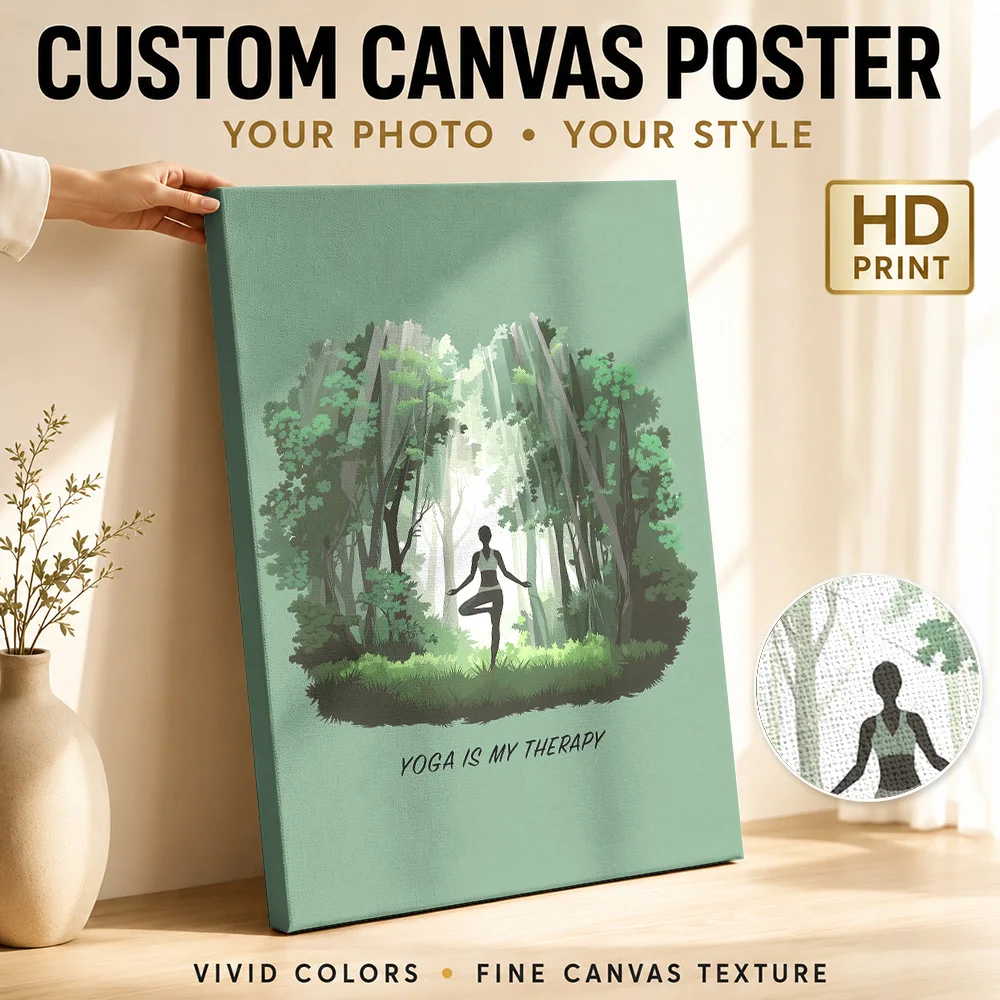 Yoga is My Therapy - Yoga in Forest Meditation for Women Canvas Painting Poster Personalized Photo City Wall Art for Hotel Decor