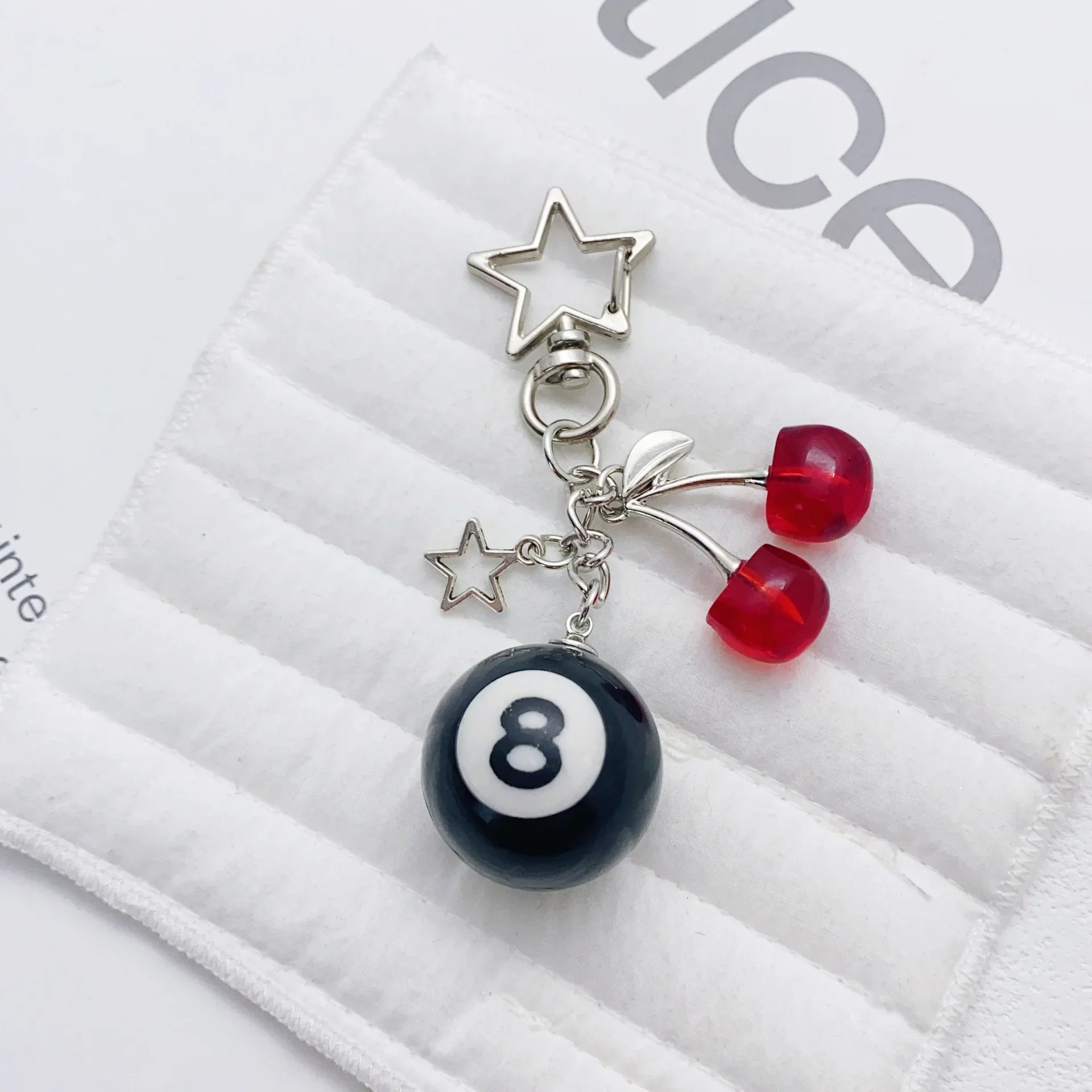 Creative 8 Ball Fruit Cherry Star Keychain Phone Accessories Y2K Handmade Key Strap Wallet Keyrings Bag Pendant