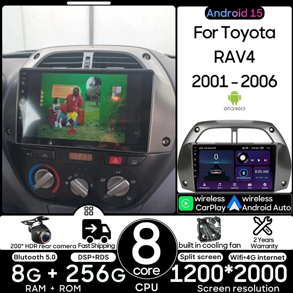 

Android 15 for Toyota RAV4 Rav 4 2001 - 2006 Car Multimedia Player Radio Video Stereo Head Unit CarPlay Auto Navigation GPS 2Din