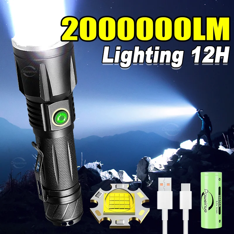 

2000000LM Most Powerful Flashlight XHP160 Tactical Torch Rechargeable Portable Lamp With Clip Dseign Outdoor Camping Lantern