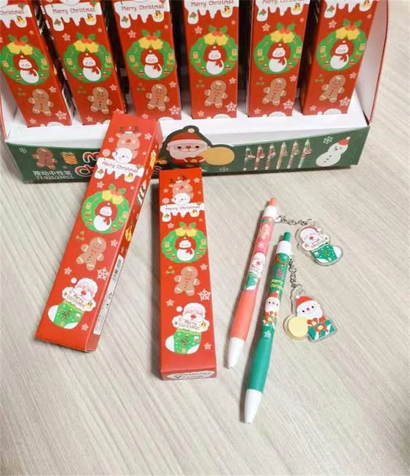 24pcs/lot Cartoon Christmas Press Gel Pen Cute 0.5mm Black Ink Signature Pens Stationery Gift School Writing Supplies