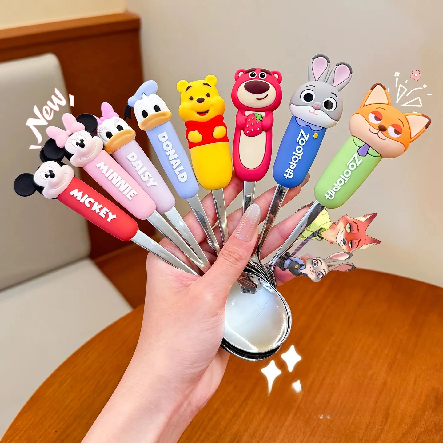 Stainless steel spoon and fork set; Cartoon cute rabbit anti-scald children's portable tableware set