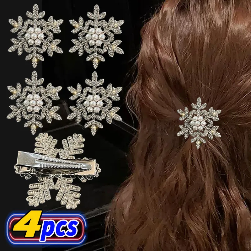 New Snowflake Pearl Hair Clip Winter Girls Small Sweet Cute Bobby Pin Women Fashion Retro Flower Hairside Headwear Accessories