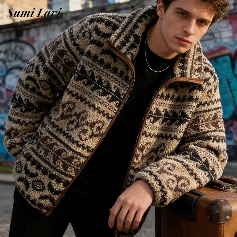 

Стильная мужская флисовая куртка, пальто, уличная одежда, винтажные этнические пальто с воротником-стойкой, мужские зимние теплые толстые уличные повседневные флисовые куртки