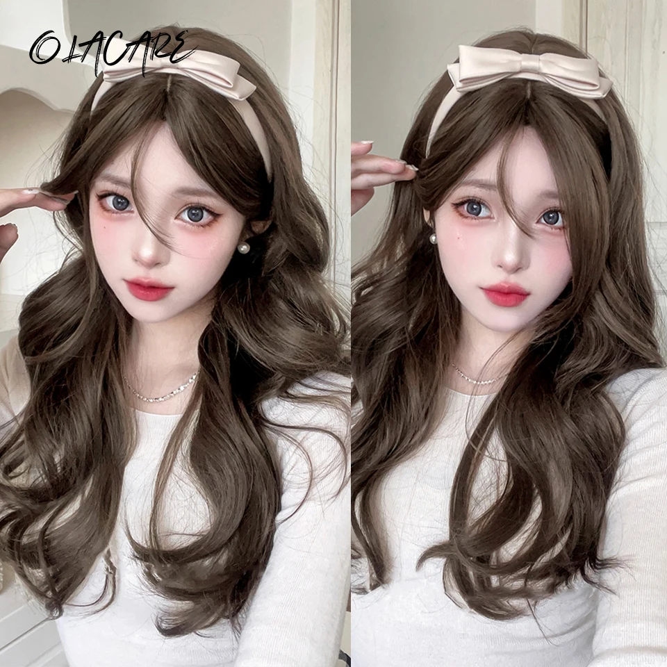 OLACARE Synthetic Black Long Body Wavy Wigs for Women Afro Natural Black Hair Wigs Middle Part Heat Resistant Fiber Daily Use
