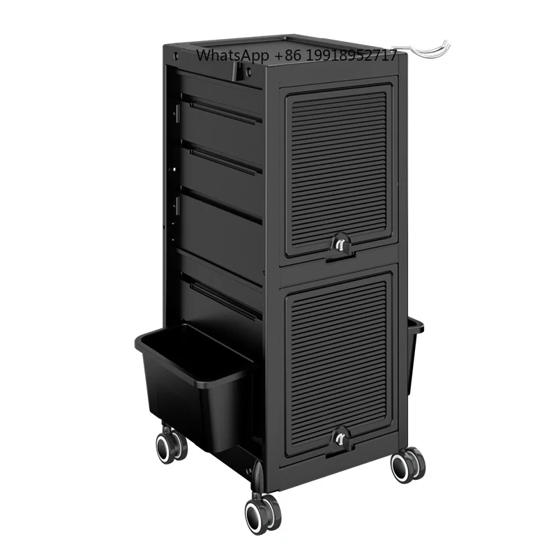 Lockable Salon Trolley Cart Tool Organizer with Locks for Hair Stylist Stations Black Rolling Tool Cart Security Hairdresser