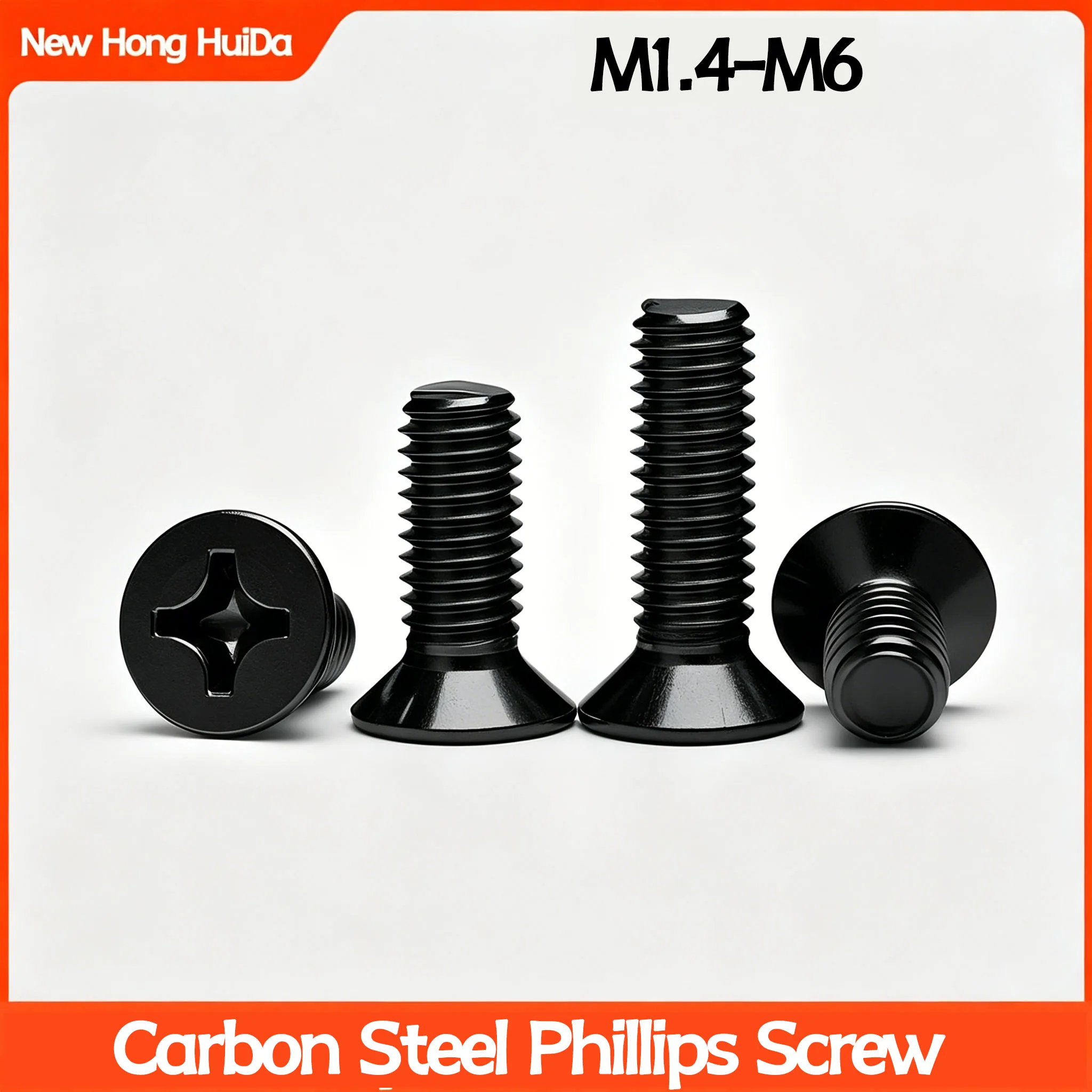 Small Micro Black Carbon Steel Cross Phillips Flat Countersunk Head Screw Bolt M1.4 M1.6 M2 M2.5 M3 M3.5 M4 M5 M6 Computer Screw
