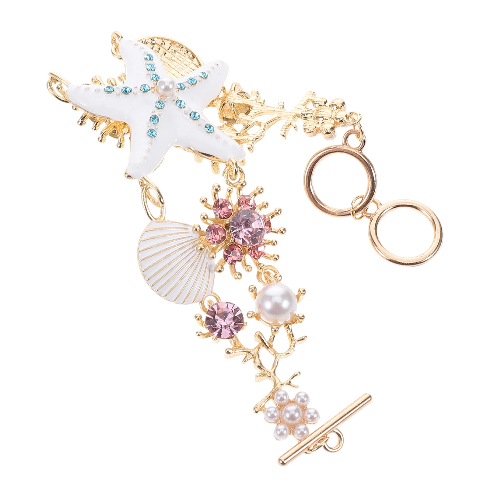

Imitation Pearls Shell Bracelet Beach Vacation Zinc Alloy Boho Rhinestone Handmade Ocean Wave Colorful Beaded Shells