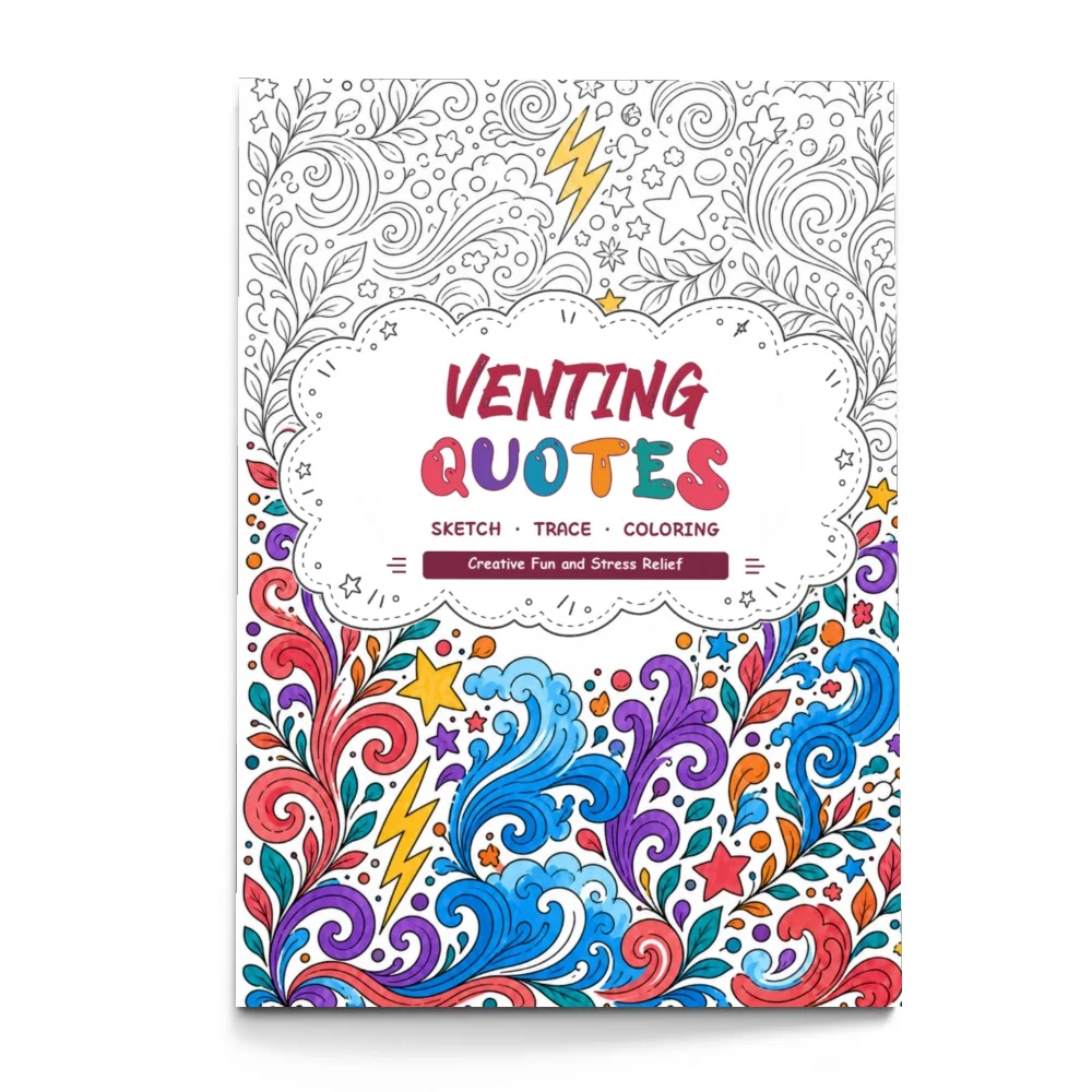 Venting Words Line Art Coloring Book, 48-Page Expressive Language Theme for Relaxation and Stress Relief